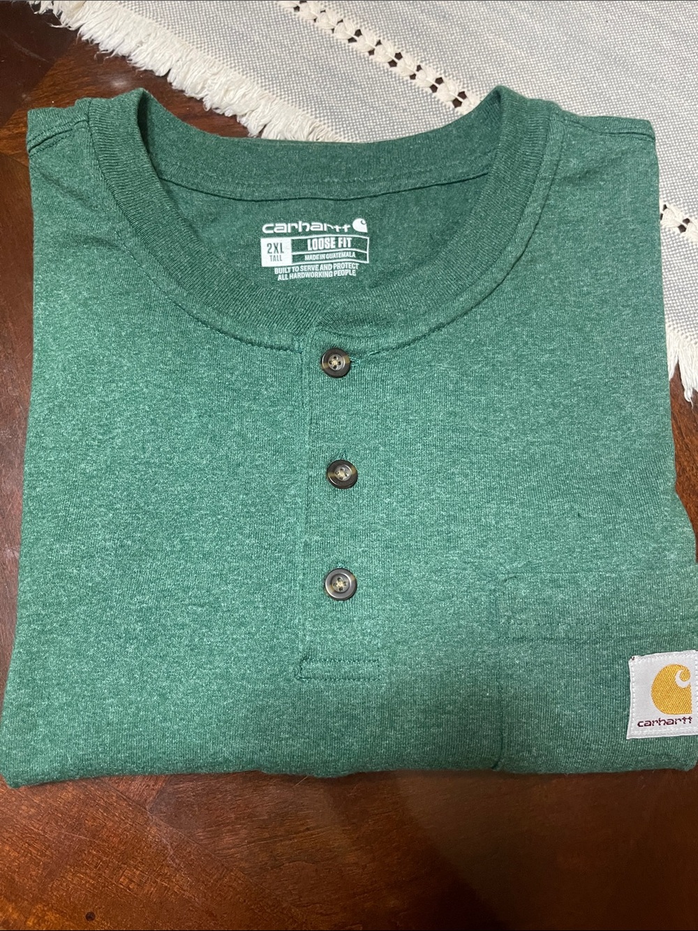 Carhartt Men’s Green Three-Button Henley Shirt short sleeve